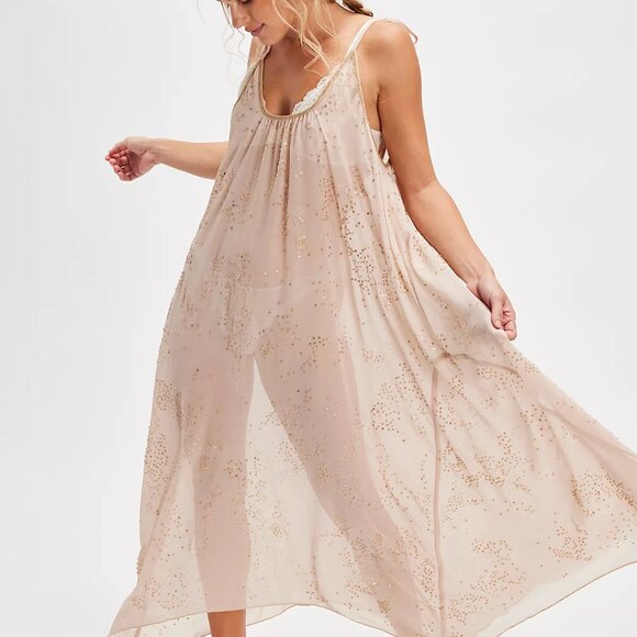 Free People A Little Shine Maxi Slip Dress in Blush - Picture 1 of 16